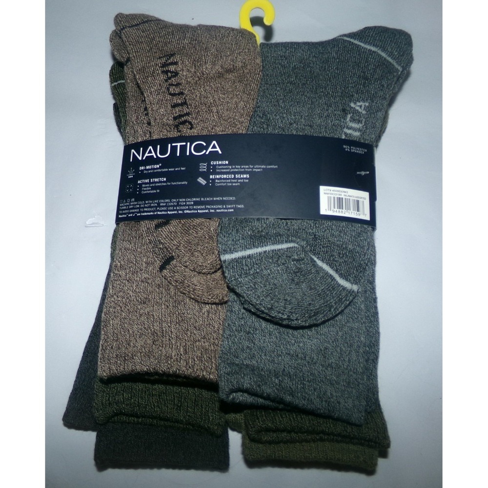 MENS NAUTICA CUSHIONED CREW SOCKS~5 PAIRS~NWT - Picture 2 of 4
